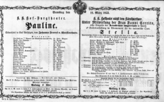 Theaterzettel (Oper und Burgtheater in Wien) 18530312 Seite: 1