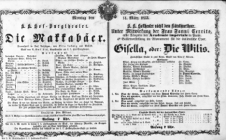 Theaterzettel (Oper und Burgtheater in Wien) 18530314 Seite: 1