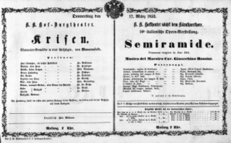 Theaterzettel (Oper und Burgtheater in Wien) 18530317 Seite: 1