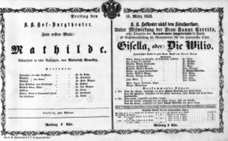 Theaterzettel (Oper und Burgtheater in Wien) 18530318 Seite: 1