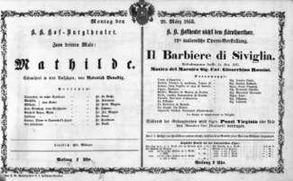 Theaterzettel (Oper und Burgtheater in Wien) 18530328 Seite: 1