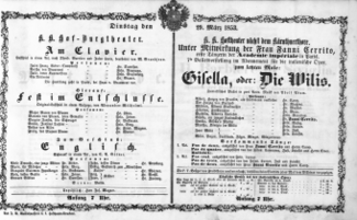 Theaterzettel (Oper und Burgtheater in Wien) 18530329 Seite: 1