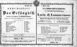 Theaterzettel (Oper und Burgtheater in Wien) 18530401 Seite: 1