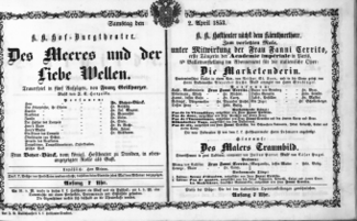 Theaterzettel (Oper und Burgtheater in Wien) 18530402 Seite: 1