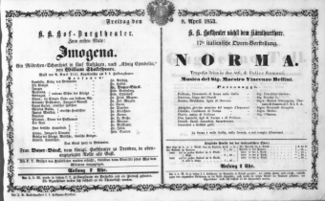 Theaterzettel (Oper und Burgtheater in Wien) 18530408 Seite: 1