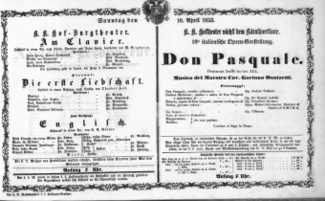 Theaterzettel (Oper und Burgtheater in Wien) 18530410 Seite: 1
