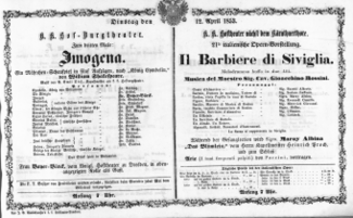 Theaterzettel (Oper und Burgtheater in Wien) 18530412 Seite: 1