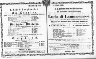 Theaterzettel (Oper und Burgtheater in Wien) 18530413 Seite: 1