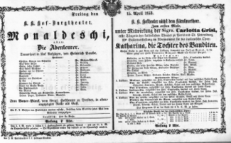 Theaterzettel (Oper und Burgtheater in Wien) 18530415 Seite: 1