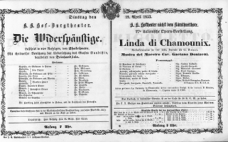 Theaterzettel (Oper und Burgtheater in Wien) 18530419 Seite: 1
