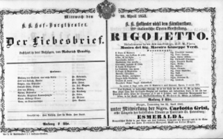 Theaterzettel (Oper und Burgtheater in Wien) 18530420 Seite: 1
