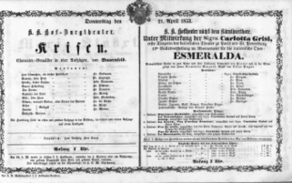 Theaterzettel (Oper und Burgtheater in Wien) 18530421 Seite: 1