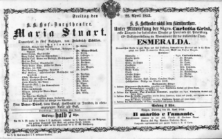 Theaterzettel (Oper und Burgtheater in Wien) 18530422 Seite: 1