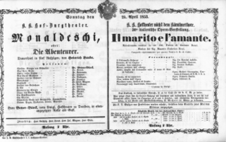 Theaterzettel (Oper und Burgtheater in Wien) 18530424 Seite: 1