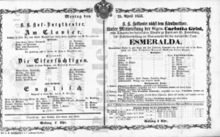 Theaterzettel (Oper und Burgtheater in Wien) 18530425 Seite: 1