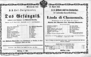 Theaterzettel (Oper und Burgtheater in Wien) 18530427 Seite: 1