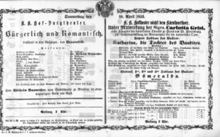Theaterzettel (Oper und Burgtheater in Wien) 18530428 Seite: 1