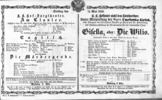 Theaterzettel (Oper und Burgtheater in Wien) 18530503 Seite: 1