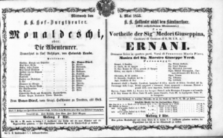 Theaterzettel (Oper und Burgtheater in Wien) 18530504 Seite: 1