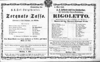 Theaterzettel (Oper und Burgtheater in Wien) 18530505 Seite: 1