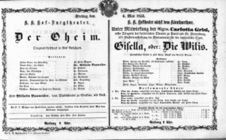 Theaterzettel (Oper und Burgtheater in Wien) 18530506 Seite: 1