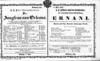 Theaterzettel (Oper und Burgtheater in Wien) 18530508 Seite: 1