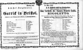 Theaterzettel (Oper und Burgtheater in Wien) 18530513 Seite: 1