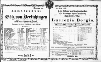Theaterzettel (Oper und Burgtheater in Wien) 18530529 Seite: 1