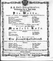 Theaterzettel (Oper und Burgtheater in Wien) 18530602 Seite: 1