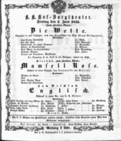 Theaterzettel (Oper und Burgtheater in Wien) 18530603 Seite: 1