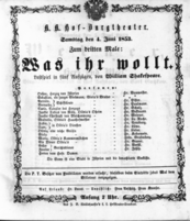 Theaterzettel (Oper und Burgtheater in Wien) 18530604 Seite: 1