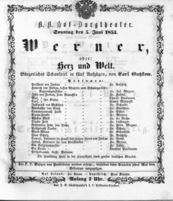 Theaterzettel (Oper und Burgtheater in Wien) 18530605 Seite: 1