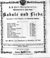 Theaterzettel (Oper und Burgtheater in Wien) 18530608 Seite: 1