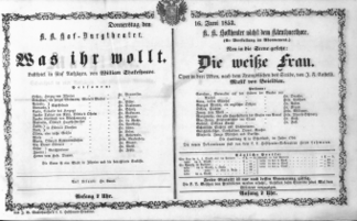 Theaterzettel (Oper und Burgtheater in Wien) 18530616 Seite: 1