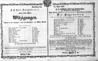 Theaterzettel (Oper und Burgtheater in Wien) 18530618 Seite: 1