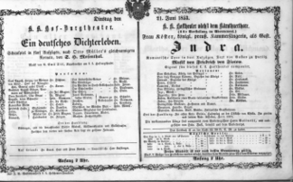Theaterzettel (Oper und Burgtheater in Wien) 18530621 Seite: 1