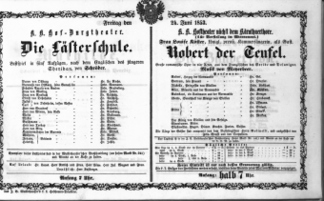 Theaterzettel (Oper und Burgtheater in Wien) 18530624 Seite: 1
