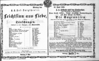 Theaterzettel (Oper und Burgtheater in Wien) 18530627 Seite: 1