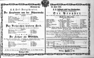 Theaterzettel (Oper und Burgtheater in Wien) 18530629 Seite: 1