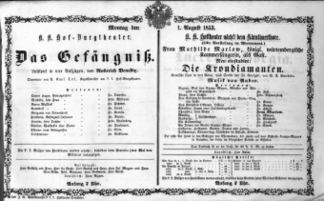 Theaterzettel (Oper und Burgtheater in Wien) 18530801 Seite: 1