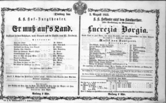 Theaterzettel (Oper und Burgtheater in Wien) 18530802 Seite: 1