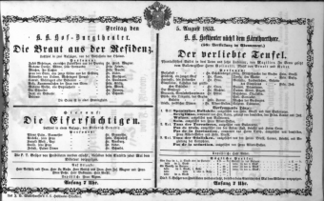 Theaterzettel (Oper und Burgtheater in Wien) 18530805 Seite: 1