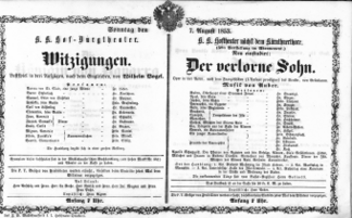 Theaterzettel (Oper und Burgtheater in Wien) 18530807 Seite: 1