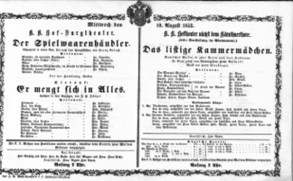 Theaterzettel (Oper und Burgtheater in Wien) 18530810 Seite: 1