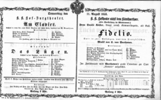 Theaterzettel (Oper und Burgtheater in Wien) 18530811 Seite: 1