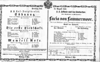 Theaterzettel (Oper und Burgtheater in Wien) 18530812 Seite: 1