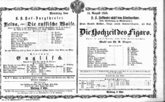 Theaterzettel (Oper und Burgtheater in Wien) 18530814 Seite: 1