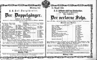 Theaterzettel (Oper und Burgtheater in Wien) 18530815 Seite: 1