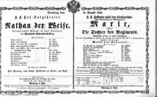 Theaterzettel (Oper und Burgtheater in Wien) 18530816 Seite: 1