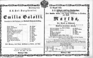 Theaterzettel (Oper und Burgtheater in Wien) 18530819 Seite: 1